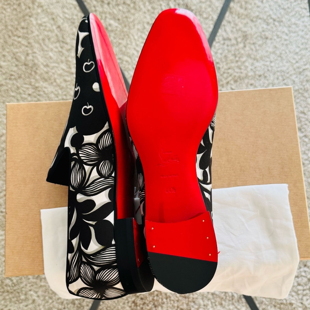 Christian Louboutin Black and White Loafers with Red Soles